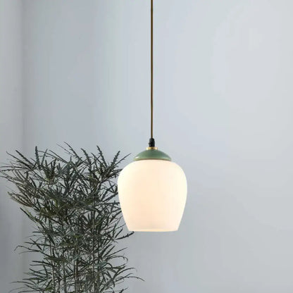Traditional white glass & mint green bell pendant – dining room light