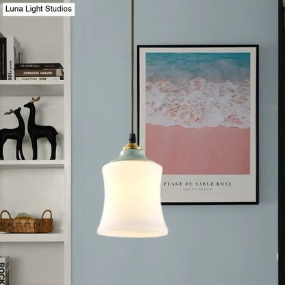 Traditional white glass & mint green bell pendant – dining room light