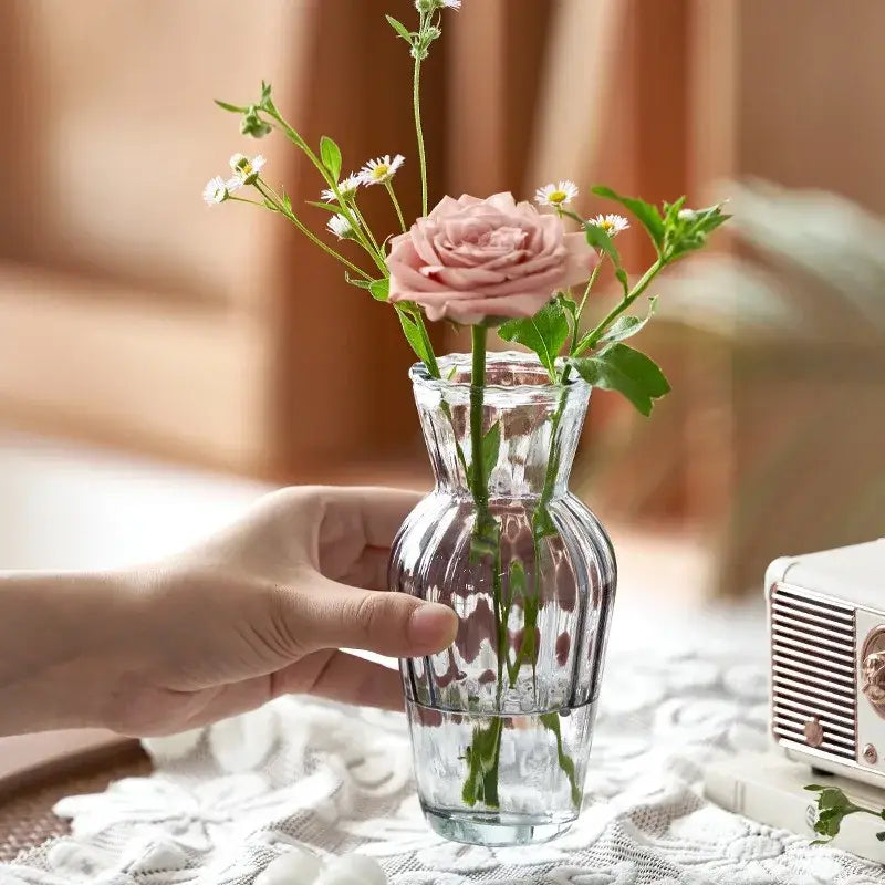 Ribbed transparent nordic vase living room glass decor