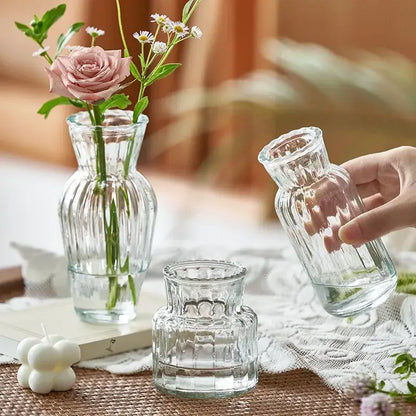 Ribbed transparent nordic vase living room glass decor