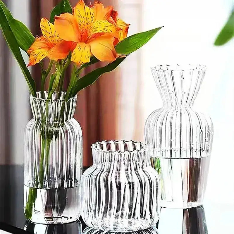 Ribbed transparent nordic vase living room glass decor
