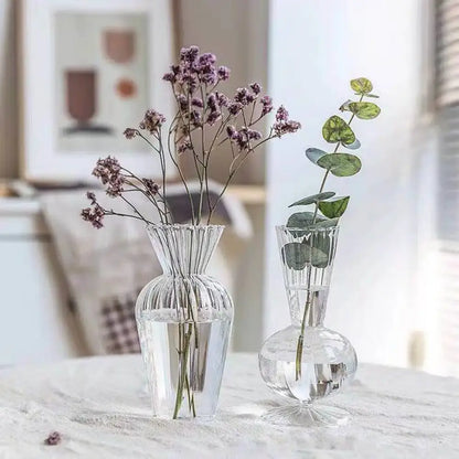 Ribbed transparent nordic vase living room glass decor