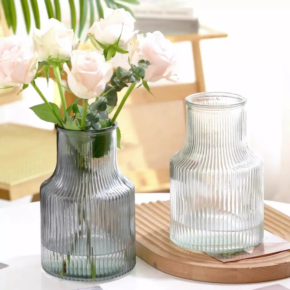 Ribbed transparent nordic vase living room glass decor