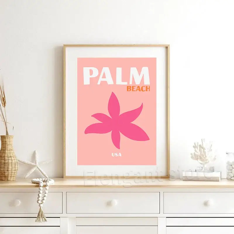 Retro pink côte d’azur french riviera art print bedroom poster