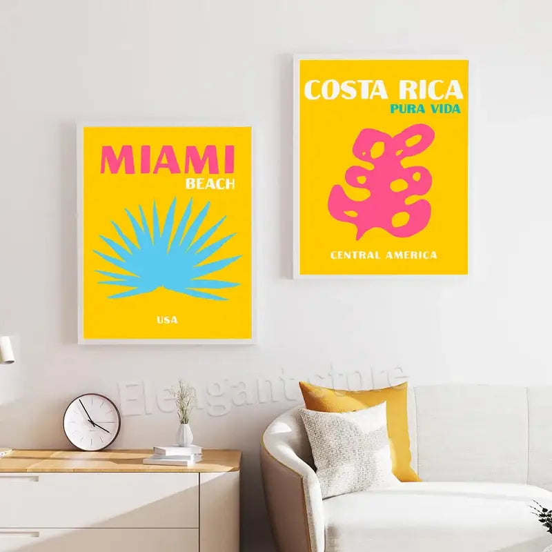 Retro pink côte d’azur french riviera art print bedroom poster