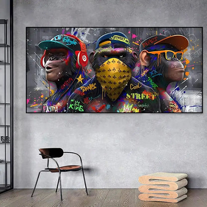 Streetwear graffiti three trendy orangutans wall art living room decor