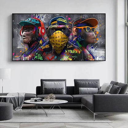 Streetwear graffiti three trendy orangutans wall art living room decor