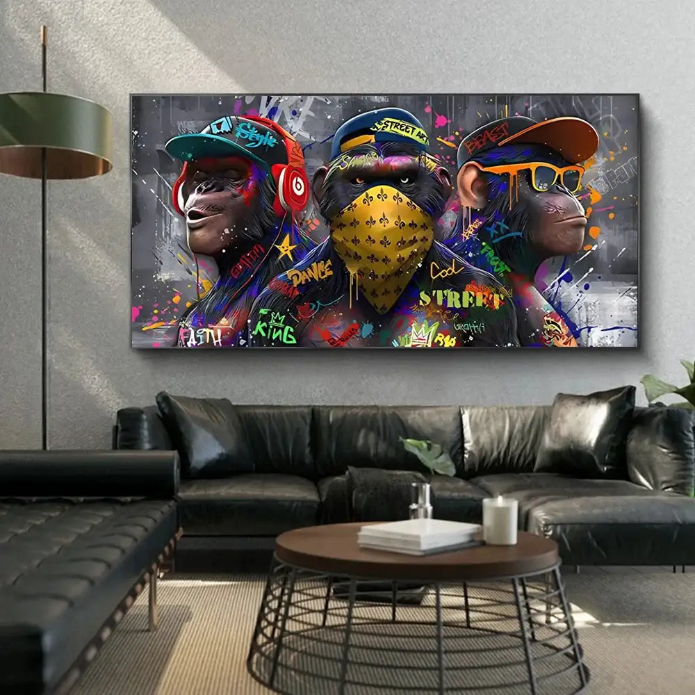 Streetwear graffiti three trendy orangutans wall art living room decor