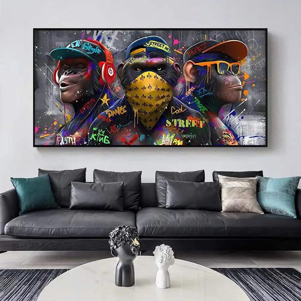 Streetwear graffiti three trendy orangutans wall art living room decor
