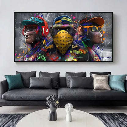 Streetwear graffiti three trendy orangutans wall art living room decor