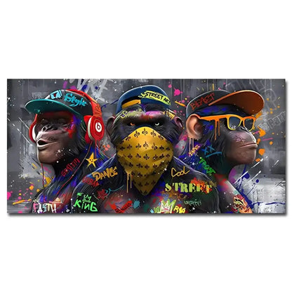 Streetwear graffiti three trendy orangutans wall art living room decor