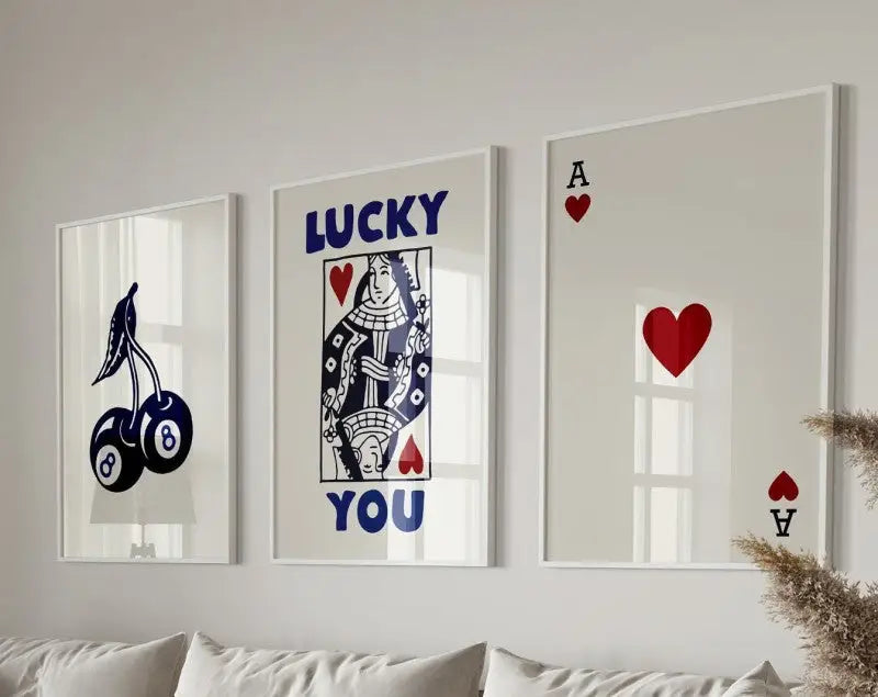 Trendy retro black & gold playing card wall art set bedroom decor