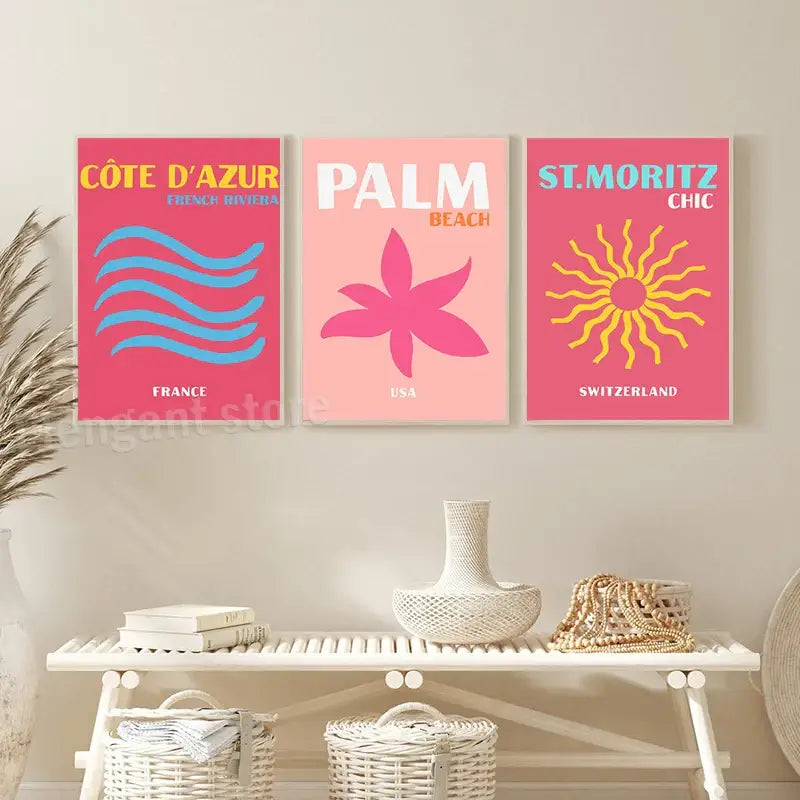 Vibrant lime green maldives travel posters art print bedroom decor