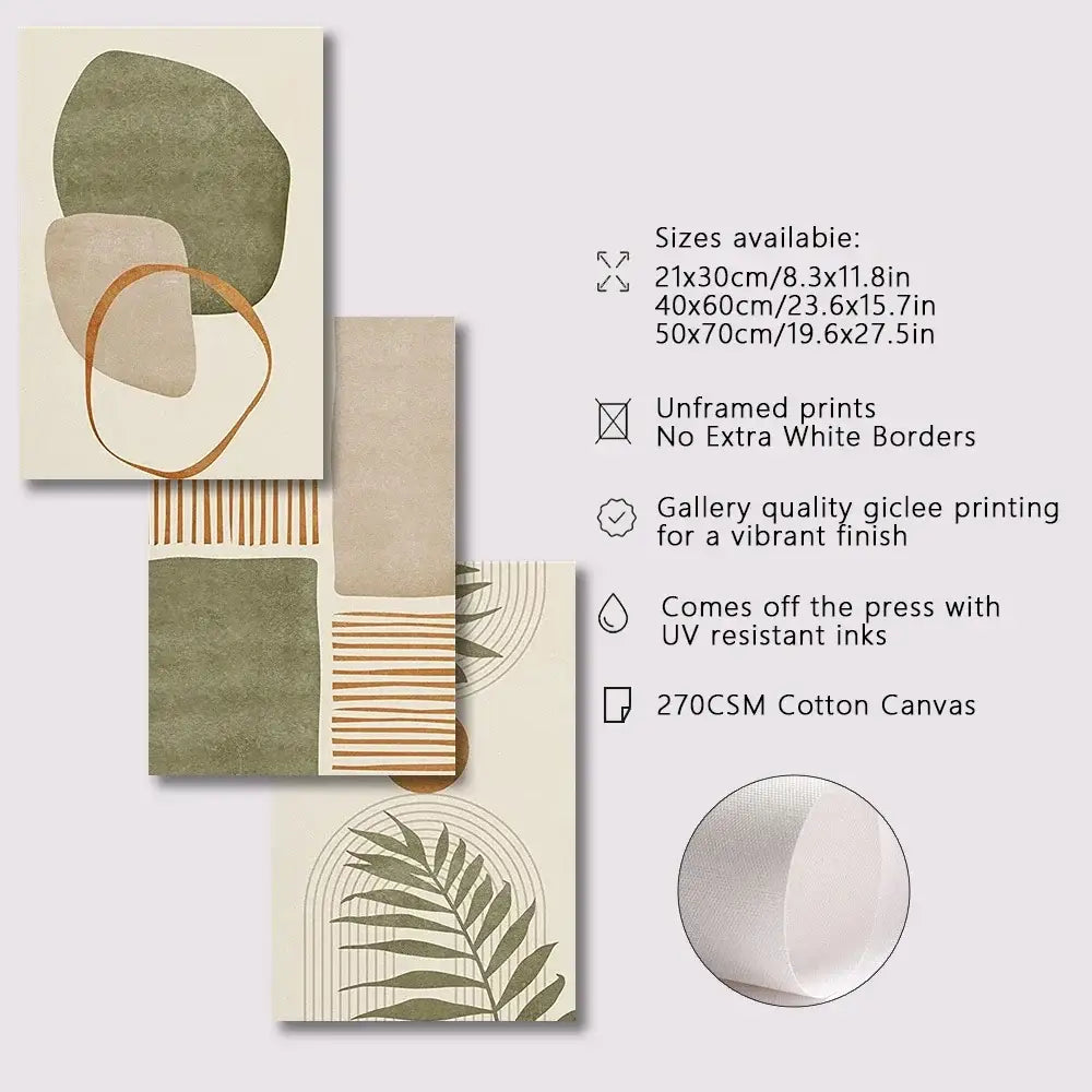 Modern earthy tropical leaves abstract canvas set living room art