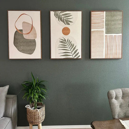 Modern earthy tropical leaves abstract canvas set living room art