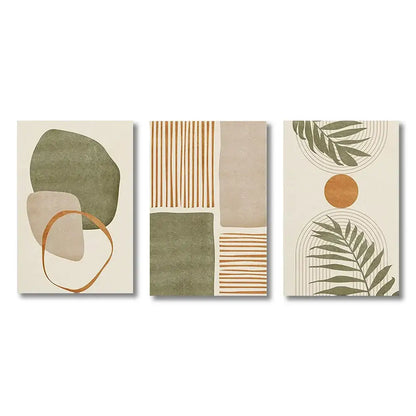 Modern earthy tropical leaves abstract canvas set living room art