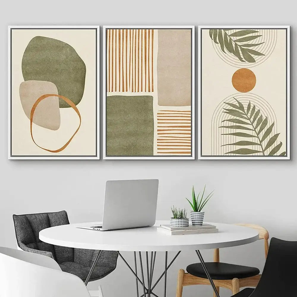 Modern earthy tropical leaves abstract canvas set living room art