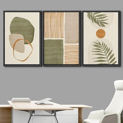Modern earthy tropical leaves abstract canvas set living room art