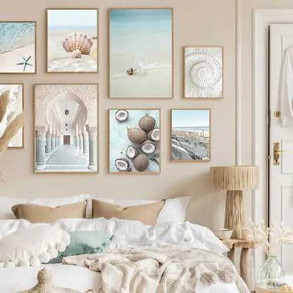 Coastal pastel shell wall art for living room decor