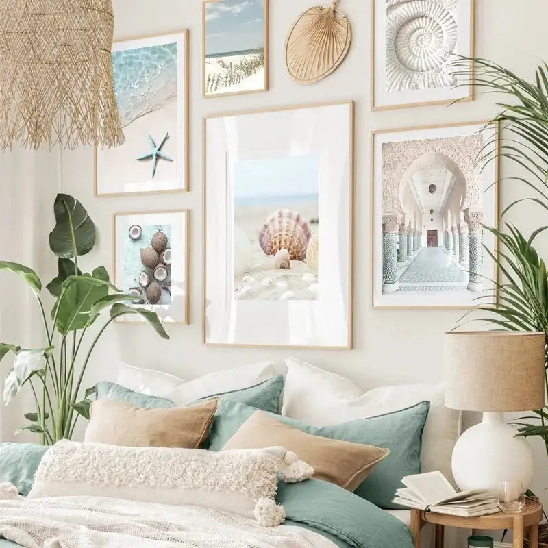 Coastal pastel shell wall art for living room decor