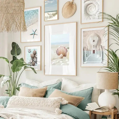 Coastal pastel shell wall art for living room decor