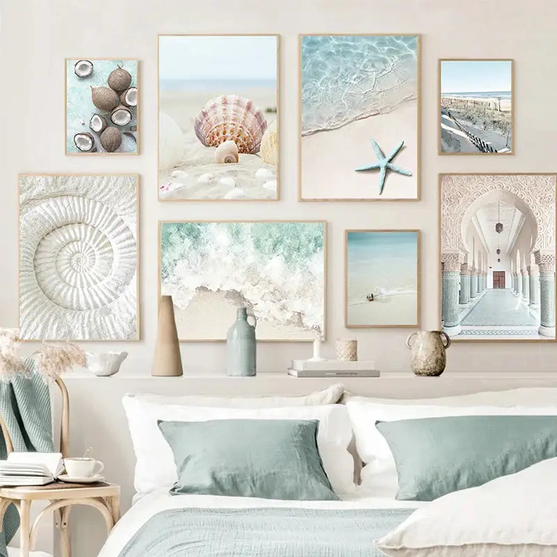 Coastal pastel shell wall art for living room decor