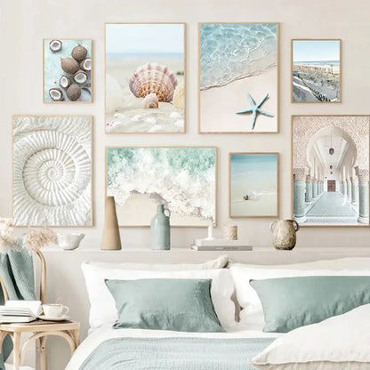 Coastal pastel shell wall art for living room decor