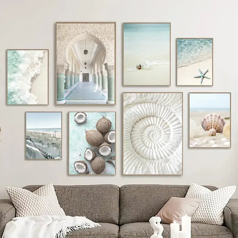 Coastal pastel shell wall art for living room decor