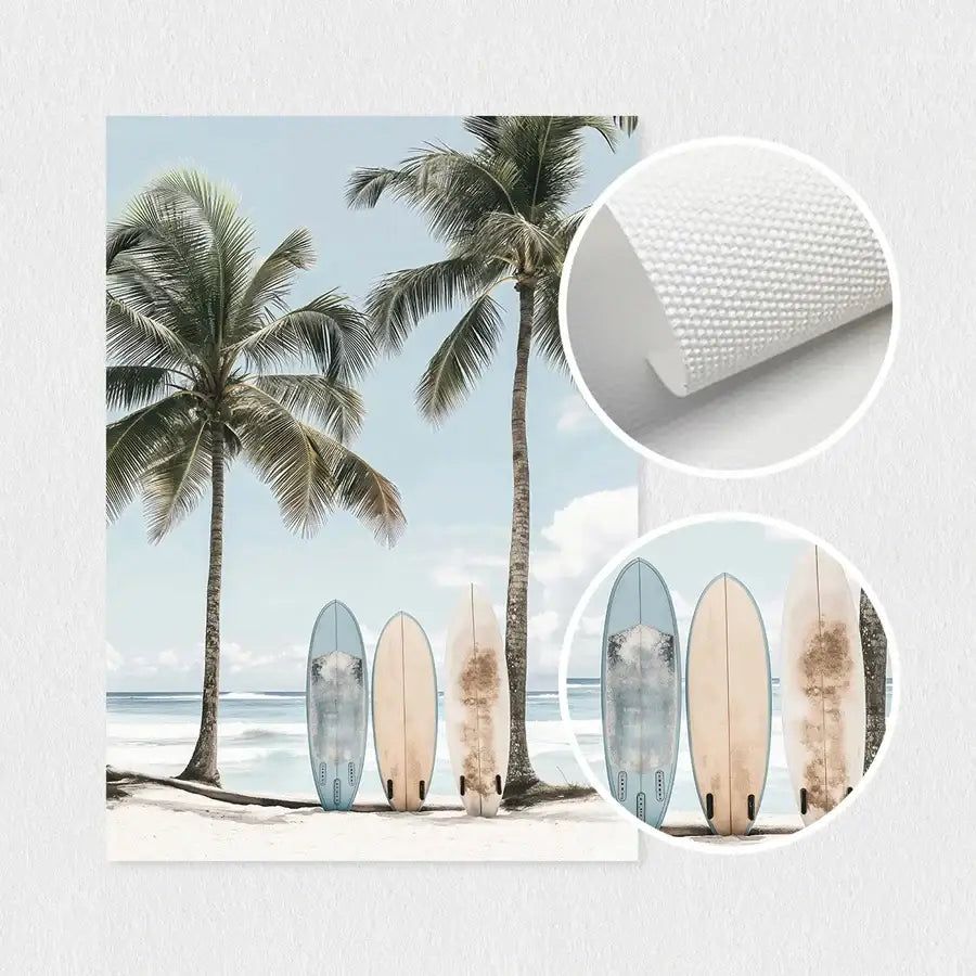Pastel tropical surfboard travel wall art set for living room