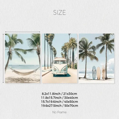 Pastel tropical surfboard travel wall art set for living room