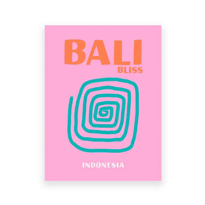 Retro pink and teal bali indonesia travel posters art bedroom decor