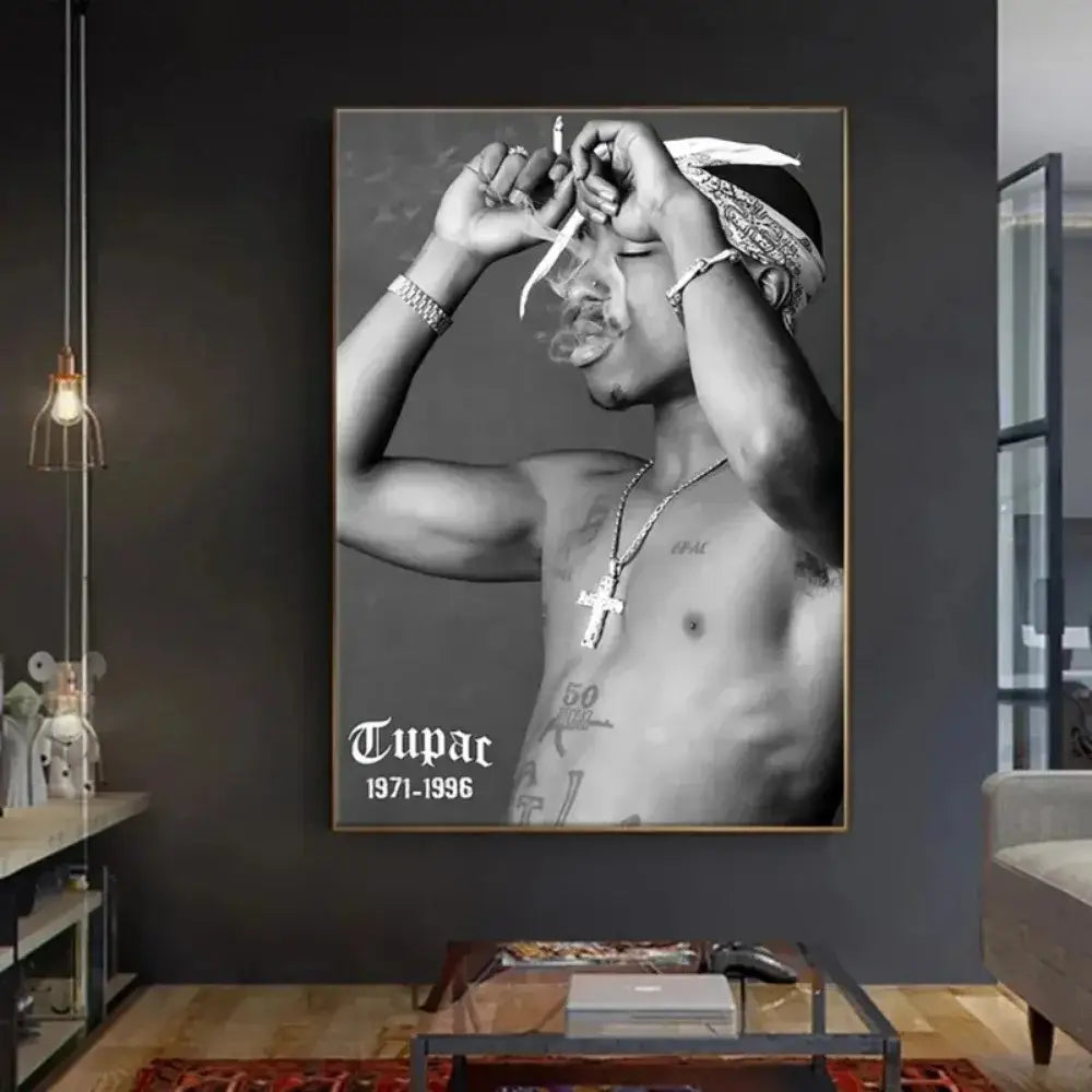 Iconic black & white tupac canvas print bedroom hip hop wall art