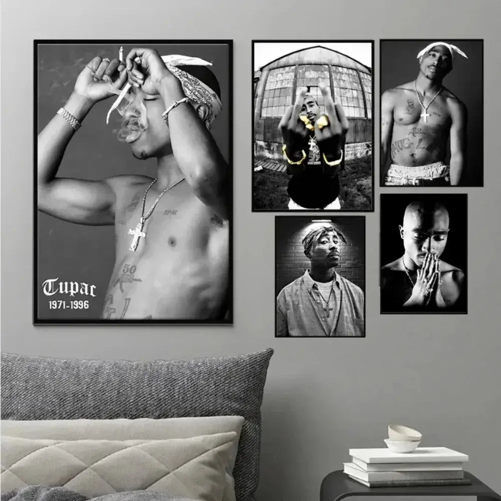 Iconic black & white tupac canvas print bedroom hip hop wall art