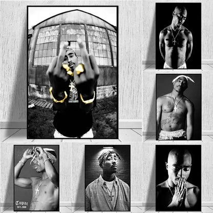 Iconic black & white tupac canvas print bedroom hip hop wall art