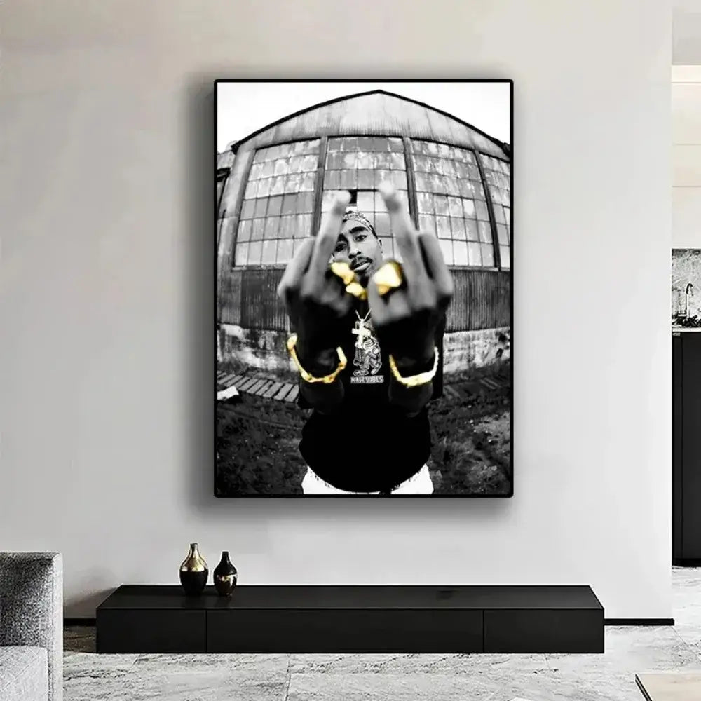 Iconic black & white tupac canvas print bedroom hip hop wall art