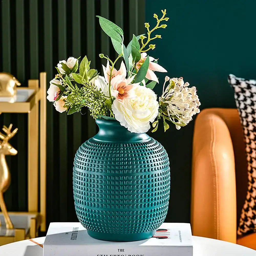 Textured teal modern floral vase living room unbreakable decor