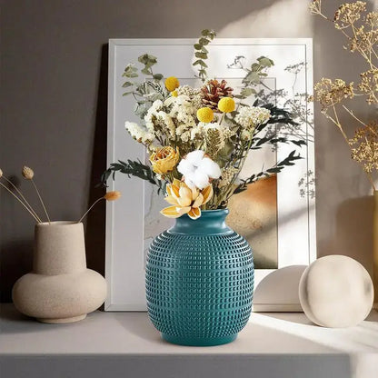 Textured teal modern floral vase living room unbreakable decor