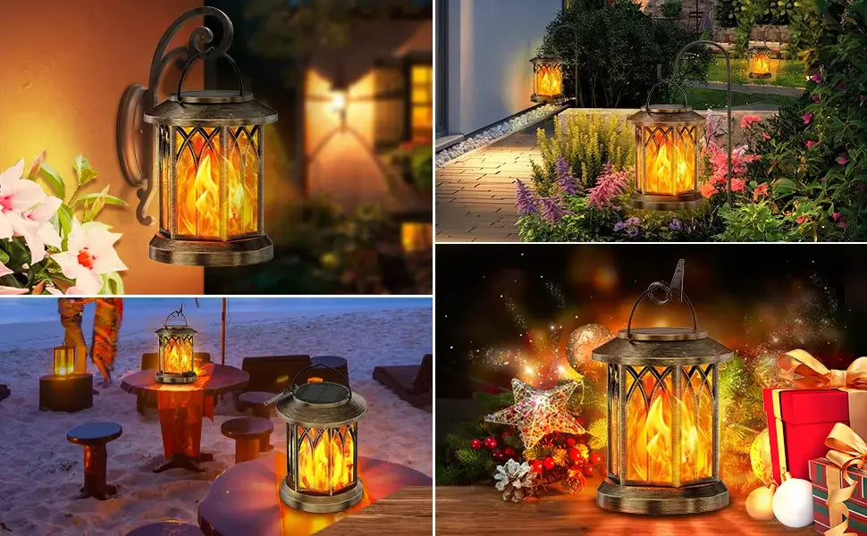 Bronze bronze flickering flame solar lanterns garden decorative light