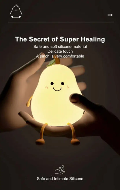 Yellow pear silicone rechargeable night light bedroom lamp