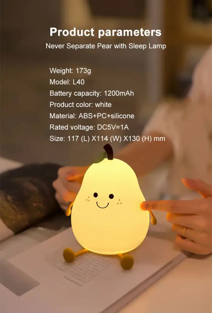 Yellow pear silicone rechargeable night light bedroom lamp
