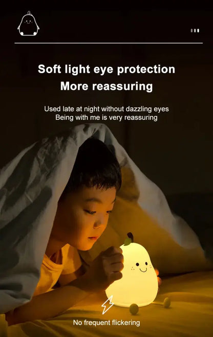Yellow pear silicone rechargeable night light bedroom lamp