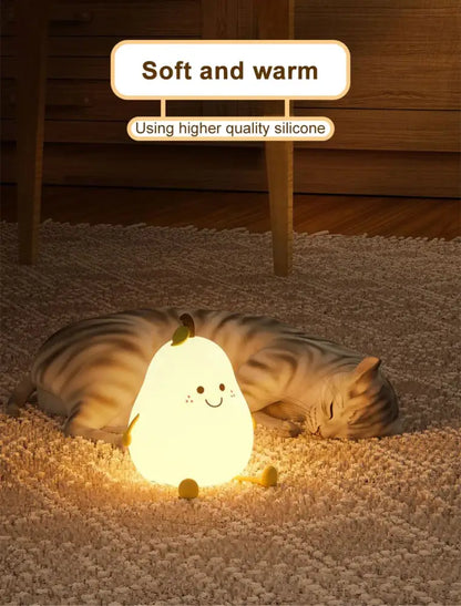Yellow pear silicone rechargeable night light bedroom lamp