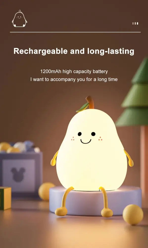 Yellow pear silicone rechargeable night light bedroom lamp