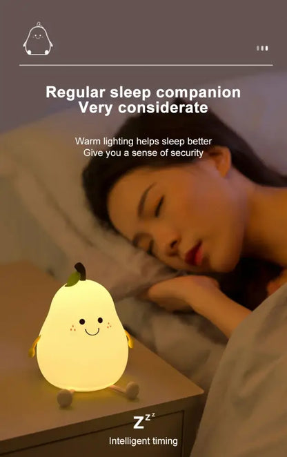 Yellow pear silicone rechargeable night light bedroom lamp
