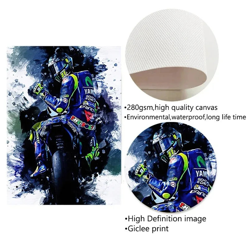 DecorBites™ Valentino Rossi Motorcycle Racing Canvas Wall Art