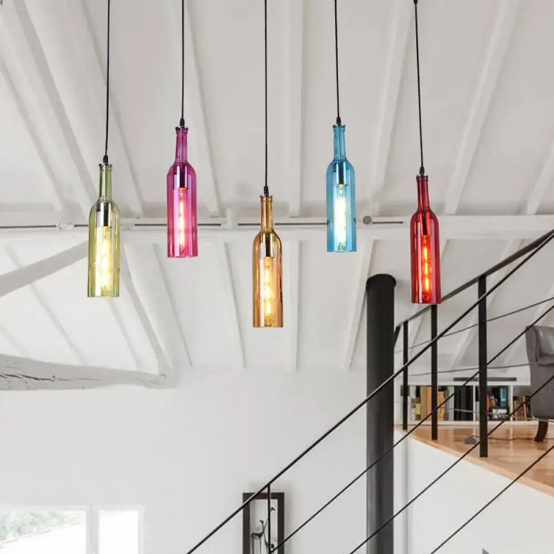 Vintage black bottle colorful glass pendant lamp dining room
