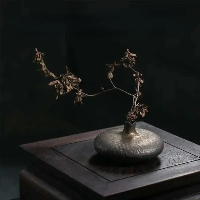 Chinese retro matte silver ceramic vase living room decor
