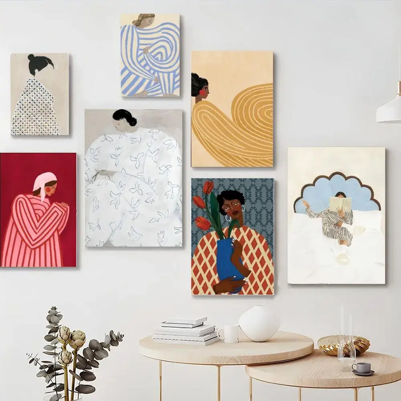 Vintage fashion girl canvas art set bedroom wall decor