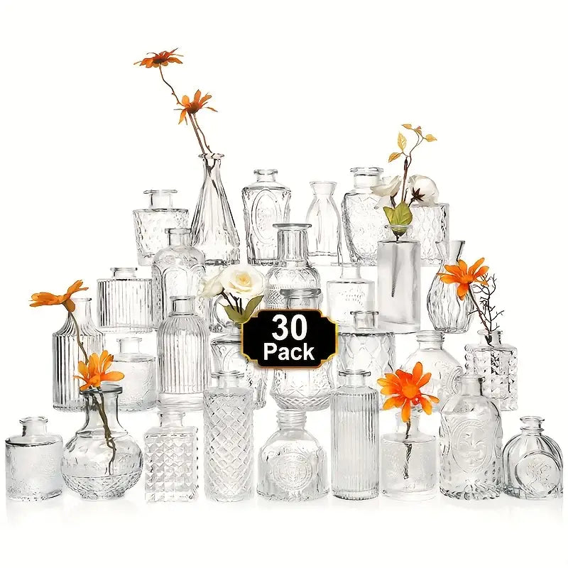 Vintage clear glass bud vases set of 30 – dining room decor