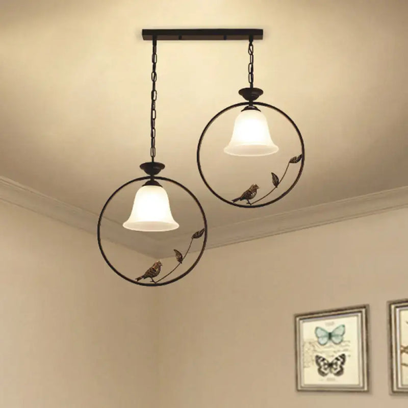 Vintage black decorative bird handblown glass pendant – dining room